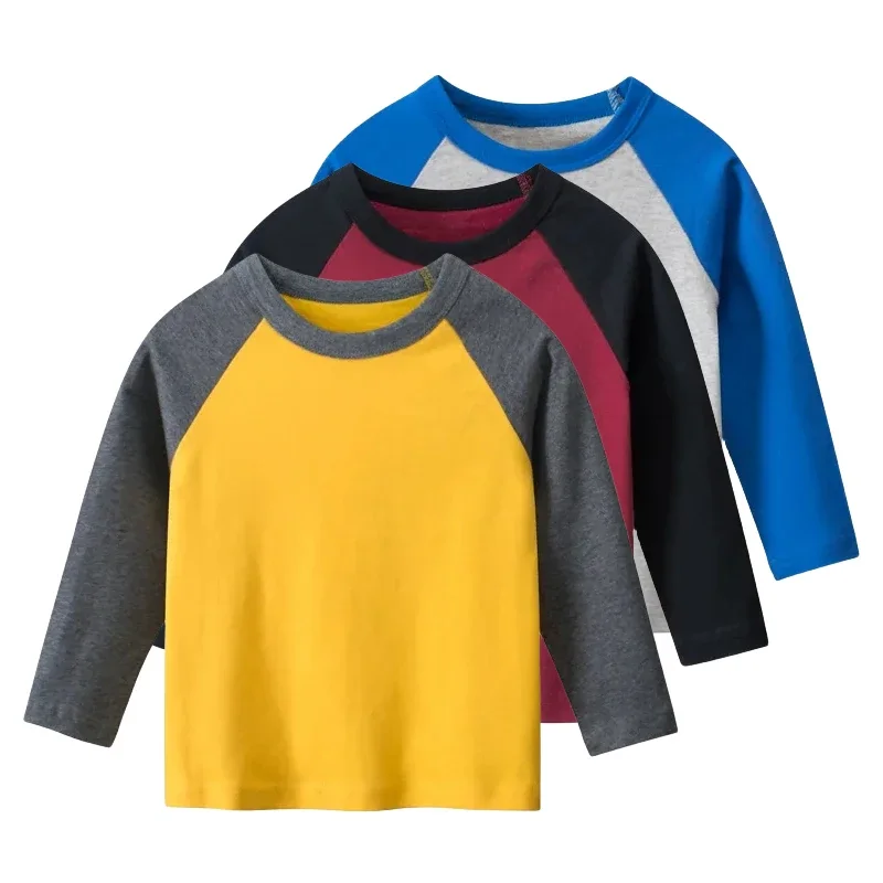 Children's Clothing 2025 Spring Autumn New Long Sleeve T-shirt for Boys Cotton Tops Tees Solid Color Patchwork Shirt Boy Top