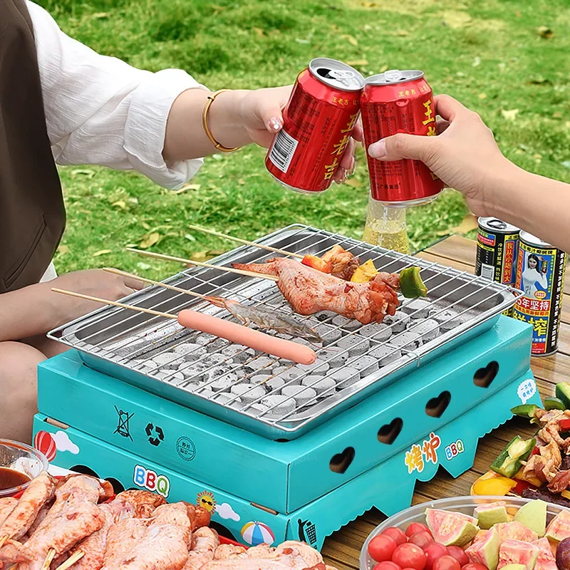 Household Barbecue Grill Outdoor Portable Folding Camping Grill Stainless Steel Disposable Barbecue Grill Wholesale Factory