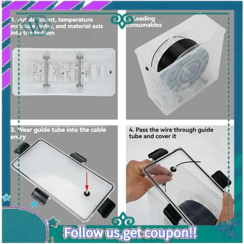 ترقية 2 قطعة ثلاثية الأبعاد خيوط الطابعة صندوق مجفف محكم ومقاومة للرطوبة مراقبة في الوقت الحقيقي للطابعة ثلاثية الأبعاد PLA ABS خيوط #3