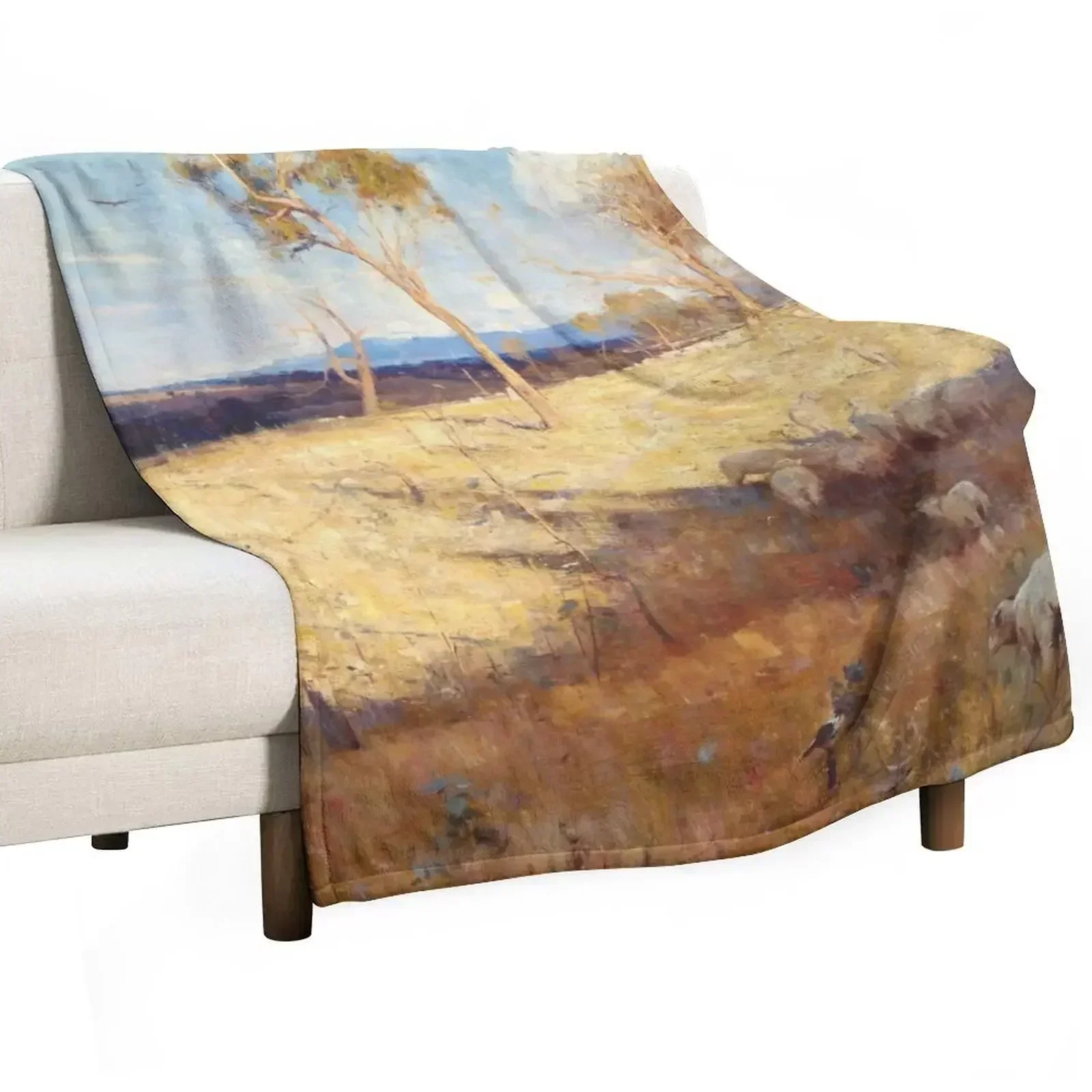 

Arthur Streeton - Golden summer, Eaglemont Throw Blanket valentine gift ideas Designers Sofa Quilt Personalized Gift Blankets