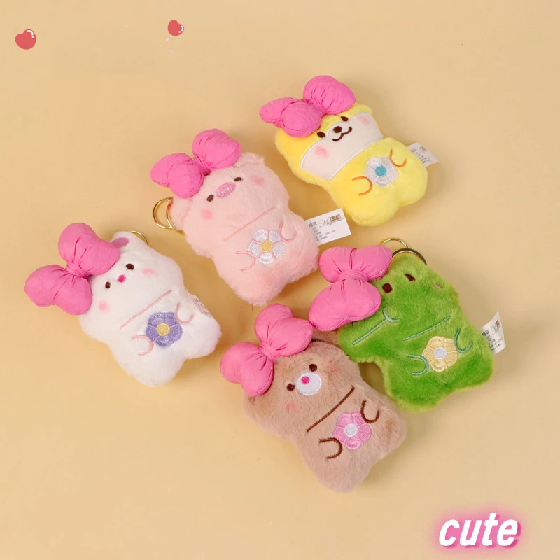 Cartoon Cute Pink Bow Small Animal Series Plush Doll Keychain Pendant Creative Ins Small Fresh Bow Plush Backpack Pendant