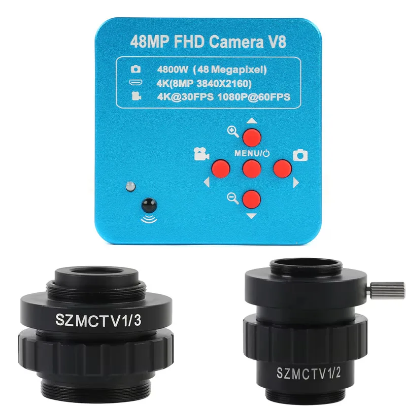 48MP 4K 2K VGA HDMI USB Microscope Camera + Simul Focal SZM CTV 1/2 1/3 C mount Adapter Lens For Trinocular Stereo Microscope