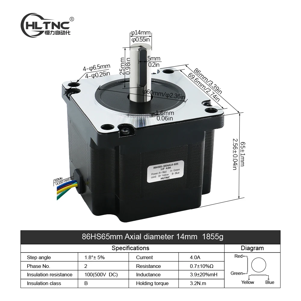 Nema34 motor de passo 86 flange 86hs65 4a 3.2n.m 457ozin motor dc