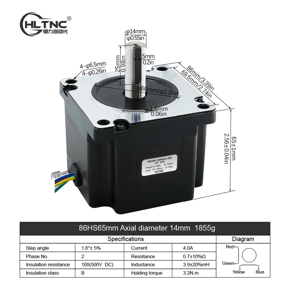 Nema34 motor de passo 86 flange 86hs65 4a 3.2n.m 457ozin motor dc