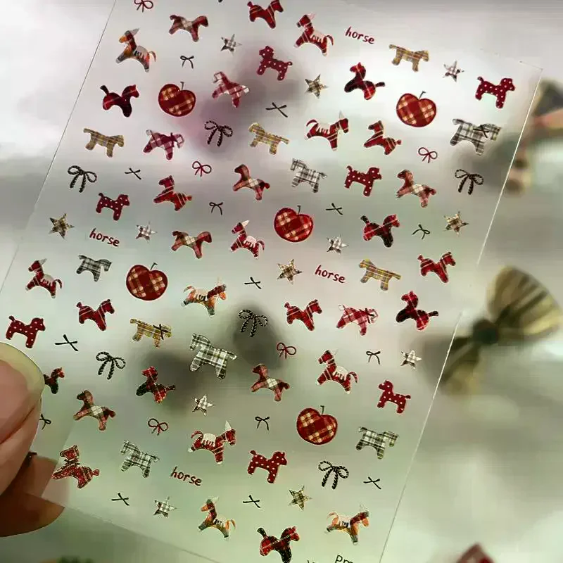 Cute Horse Bowknot Pony Nail Art Sticker Cartoon Lion Dance Manicure Decal New Year DIY Nail Art Decoration