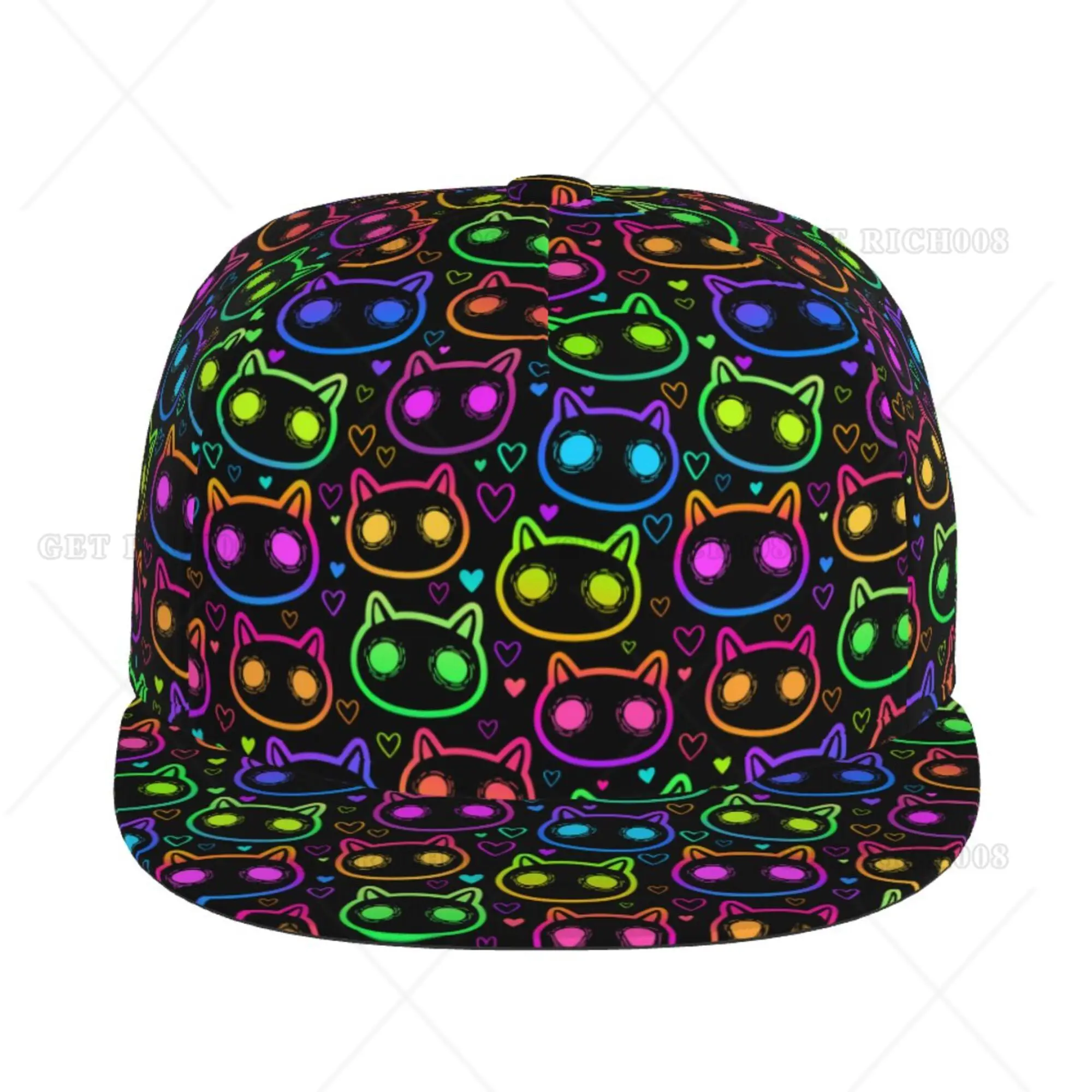 Flat Brim Neon Cats Baseball Cap Hip Hop Fashionable All Seasons for Men Women Teens Boys One Size Adjustable Snapback Hat