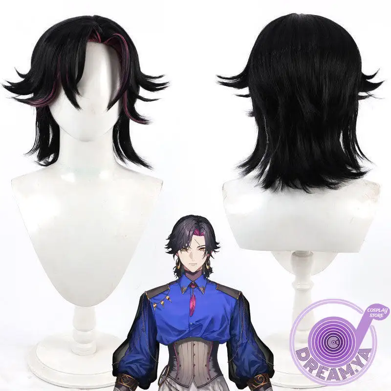 Vezalius Bandage Cosplay Wig vtuber Black Short Pink Heat Resistant Synthetic Hair Halloween Party Role Play Carnival + Wig Cap