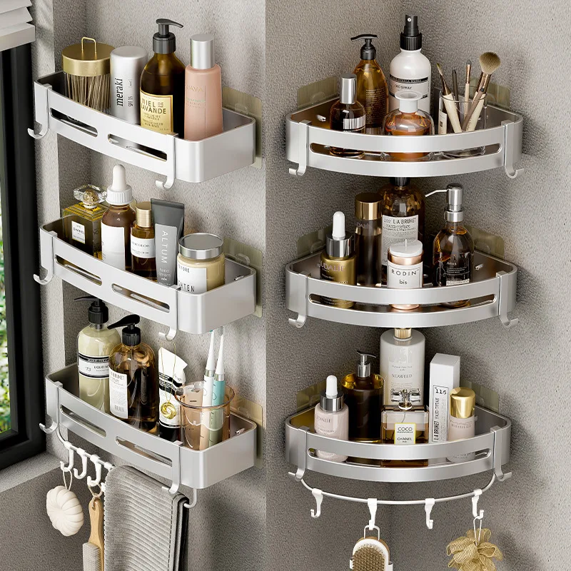 

Shelf No Drilling Aluminum Above The Toilet Wall Mounted Bathroom Organizer Shampoo Storage Rack Bathroom Kitchen Accessories