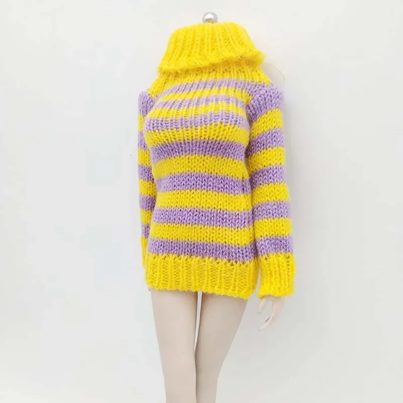 Gelber Streifen-Pullover-Rock im Maßstab 1:6, langärmeliges Kleid, Modell für 12-Zoll-Action-Figuren-Spielzeugsammlungen