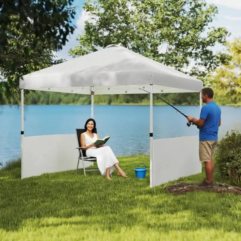 

10x10 ft Pop Up Party Canopy Tent with 2 Half Sidewalls and Wheeled Carry Bag, White Outdoor Shelter for Events and Gatherings