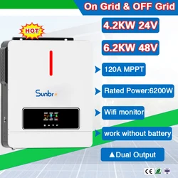 4.2KW 24V 6.2KW 48V 120A MPPT Hybrid solar inverter Can work without battery, PV input voltage 60~500VDC ON and Off grid