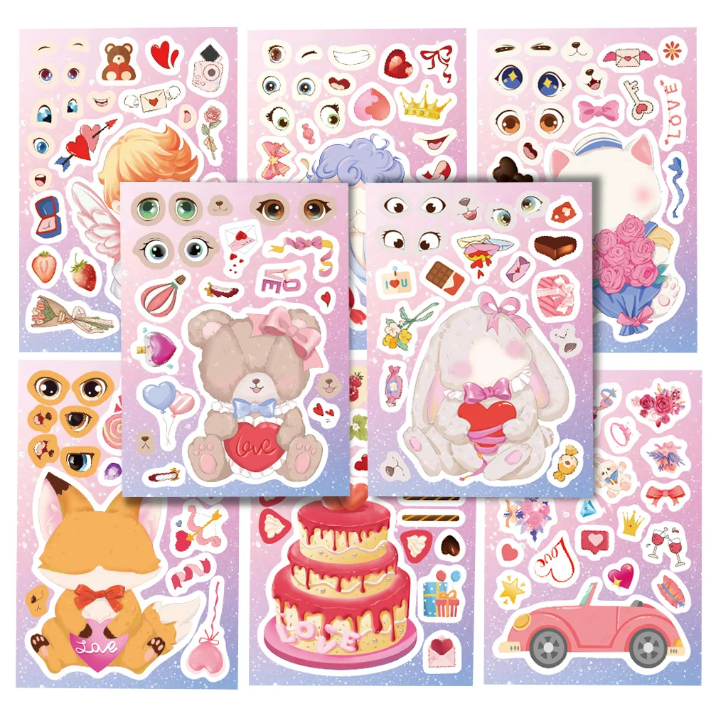 

8/16Sheets Cute Love Plush Toys Puzzle Sticker DIY Phone Laptop Luggage Skateboard Graffiti Decals Fun for Kid Gift