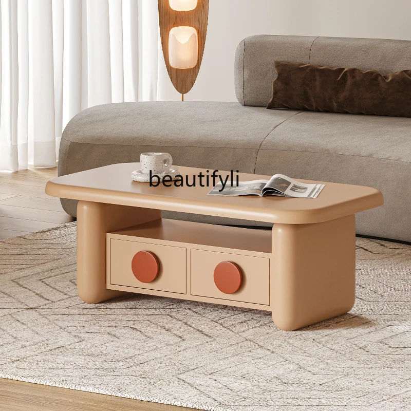 

Cream Style round Storage Tea Table Living Room Home Modern French Milk Tea Color Sunset Coffee Table