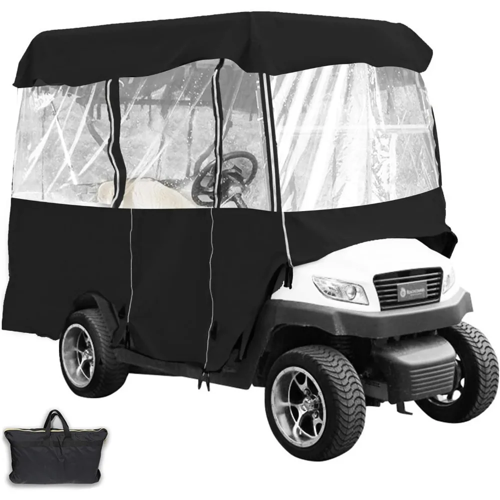 Happybuy 300D Waterproof 4-Person Golf Cart Enclosure 4-Sided Cover Transparent Windows for EZGO Club Car Yamaha Golf Cart
