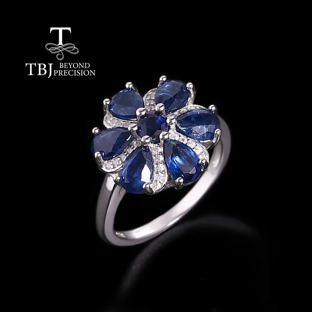 

Элегантное кольцо TBJ из стерлингового серебра 925 пробы с натуральным камнем кианитом в форме цветка, изысканное ювелирное украшение для женщин, подарок для банкета