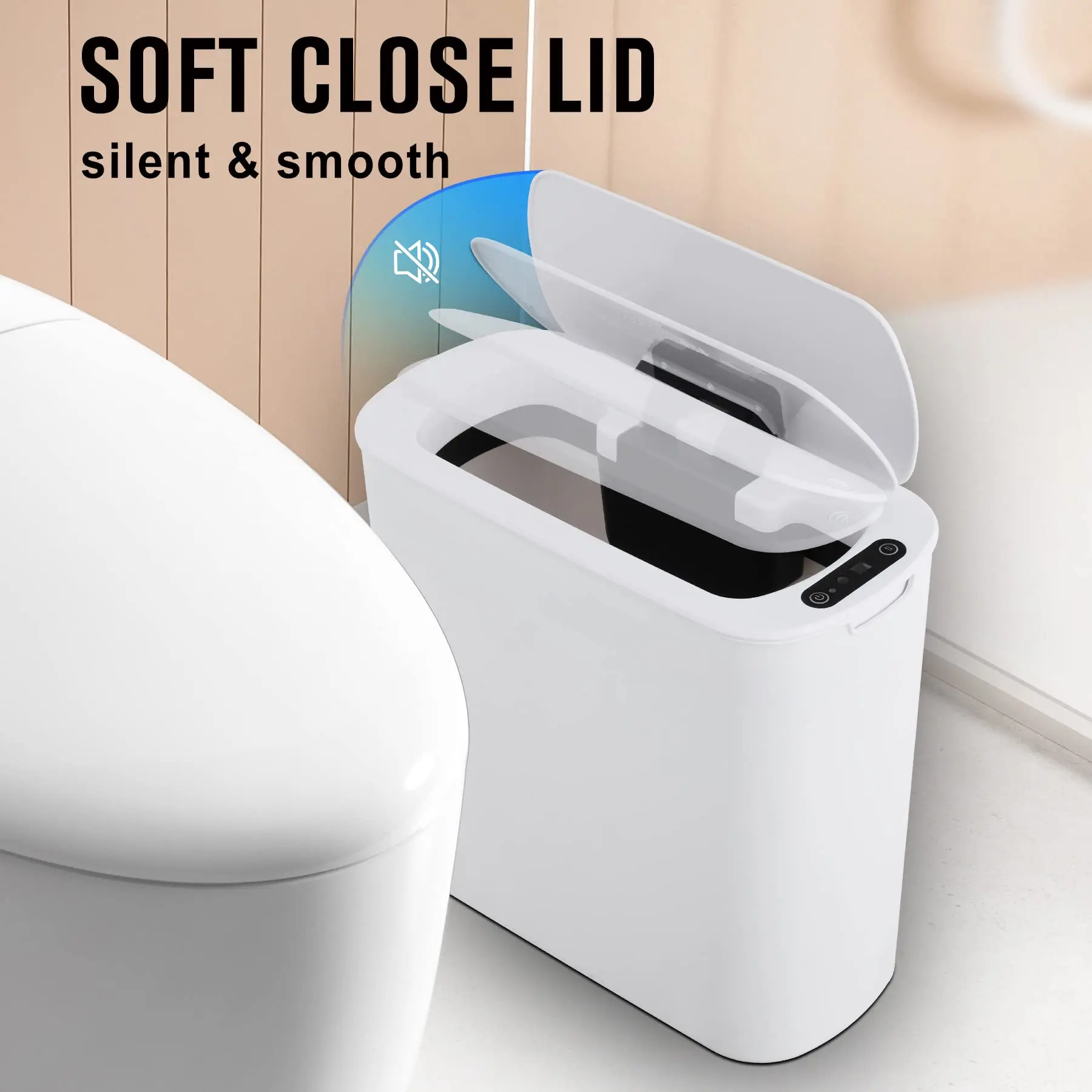 Automatic Motion Sensor Bathroom Trash Can with Lid, 2.6 Gallon Touchless Trash Bin, Smart Plastic Slim Garbage Can for Office