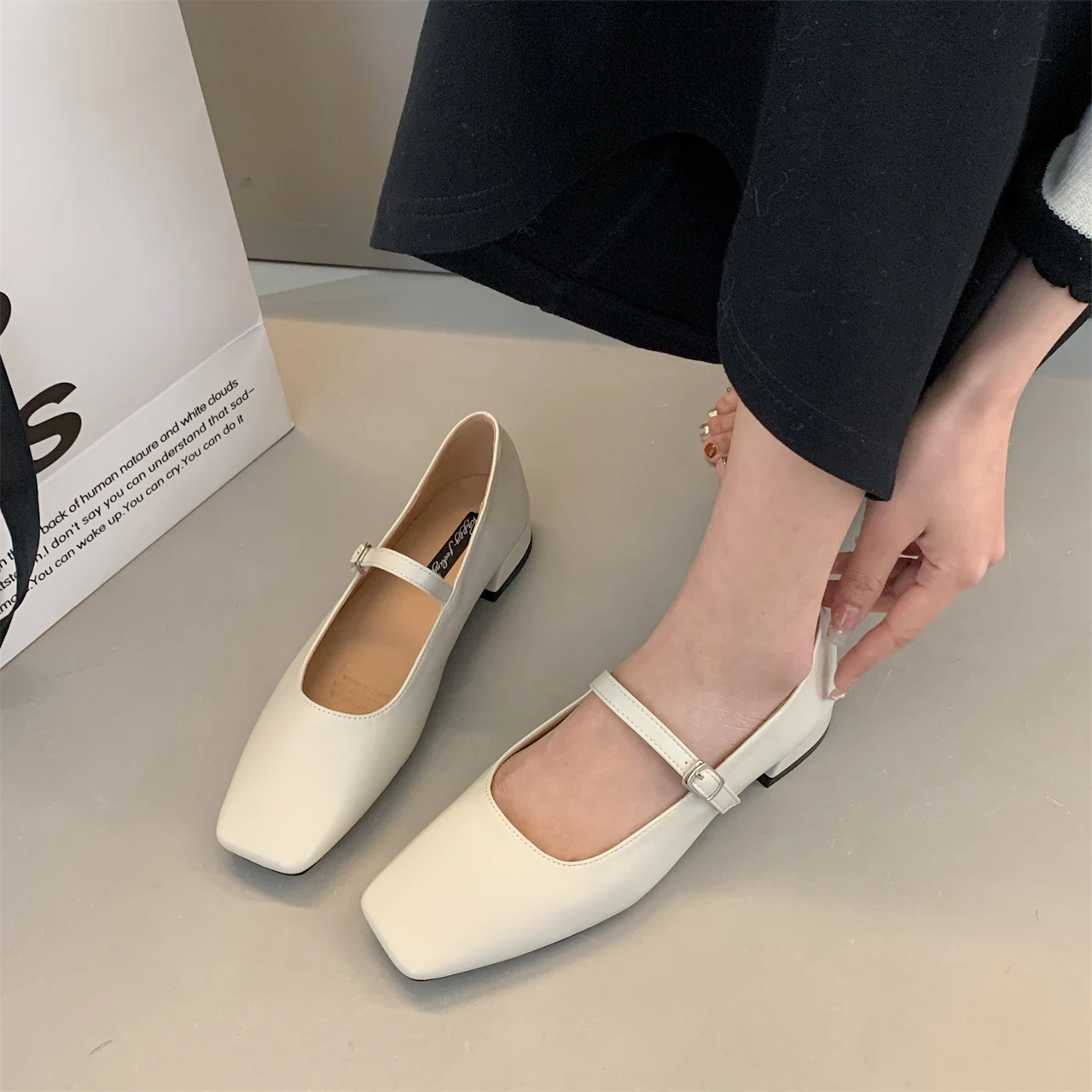 Bailamos Fashion Flats 2023 Brand Design Square Toe Women Ballet Shoes Casual Buckle Strap Female Dress Shoes Low Heels Mu