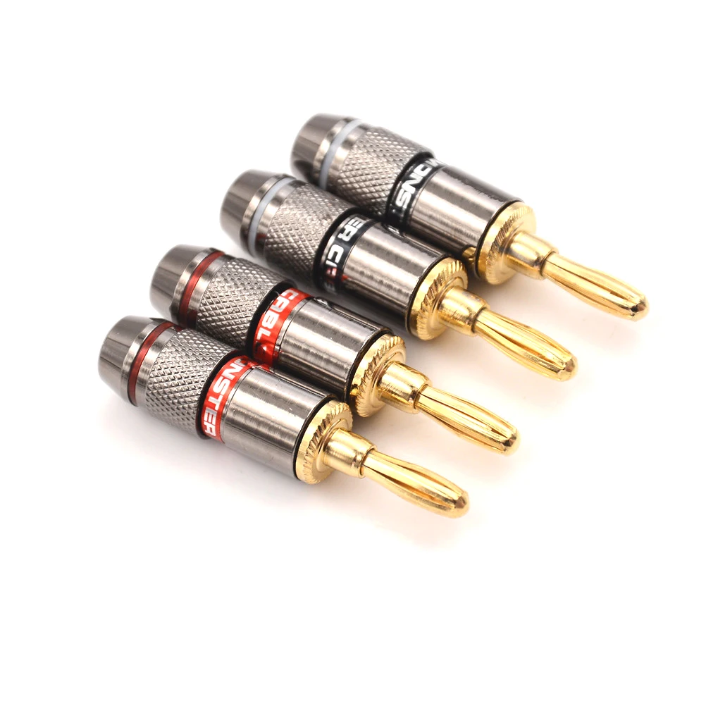 【B】4pcs Gold Plated BFA 4mm Banana Plug Male Speaker Connector Adapter (2 Red+2 Black) Banana Plug
