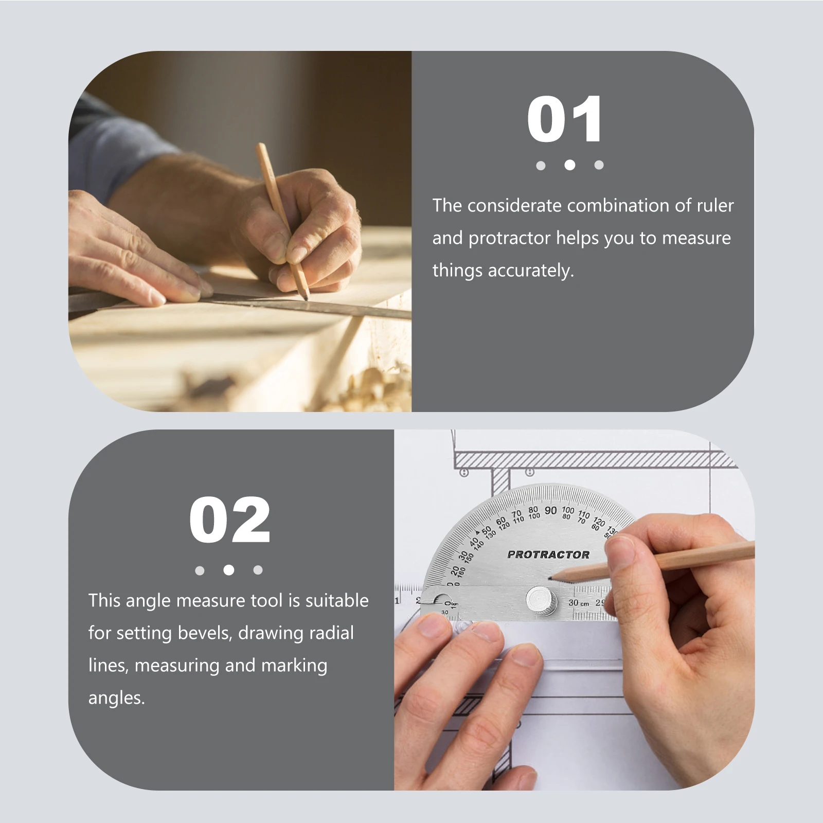 

Multipurpose Stainless Steel Angle Ruler Rotating Protractor Measuring Tool for Bevels Radial Lines Angle Gauge