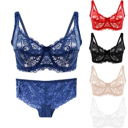 Sexy Lace Thin Bra Briefs Lingerie Women's Push Up Embroidery Brassiere Hollow Out Intimate Underwear Suit Plus Size New Bras