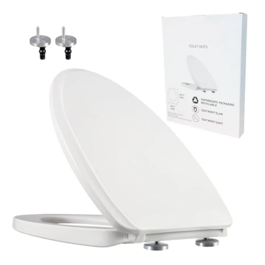 

Toilet Seat with Slow Close Hinges, Standard Elongated Toilet Seat with Non-slip Seat Bumpers, Easy to Install and Clean, Heavy