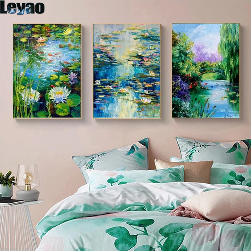 diy diamond painting Landscape Lotus Charming Pond full drill diamond Embroidery Flower Cross Stitch mosaic kits home decor