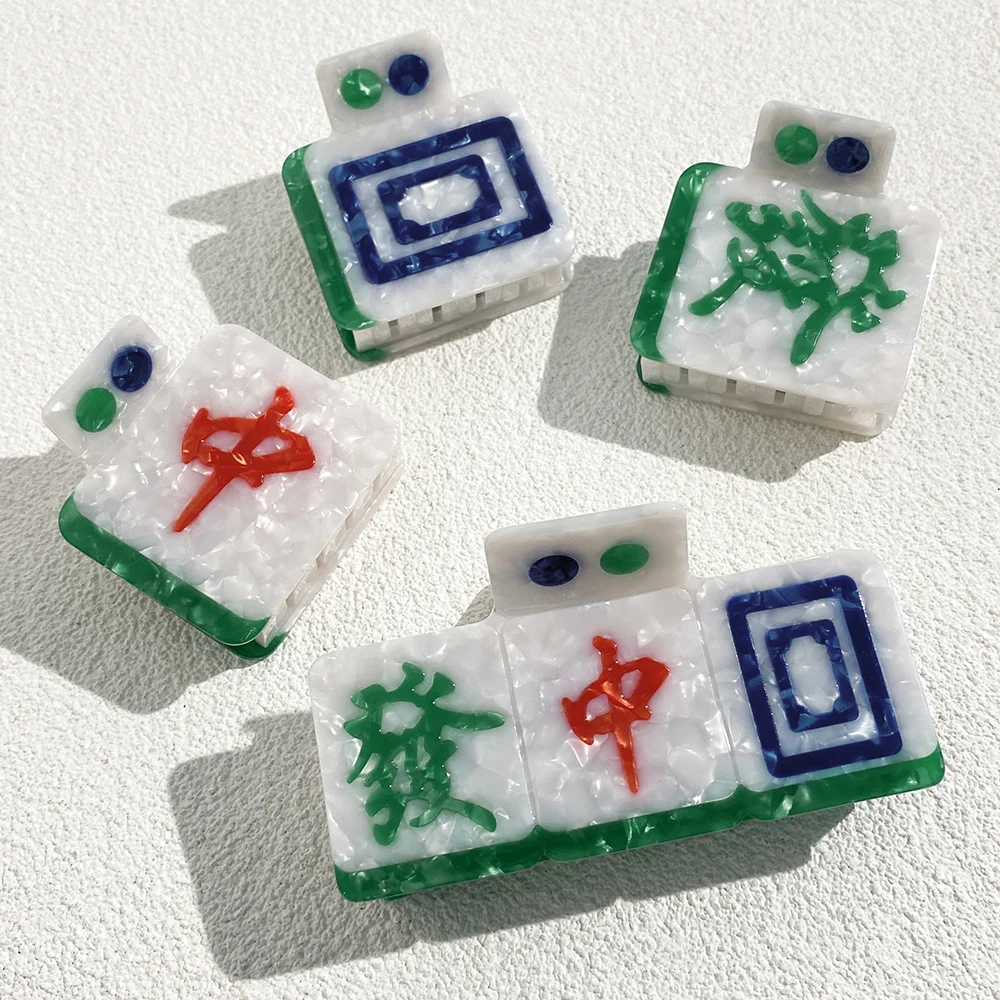 AENSOA スプライシング中国風麻雀ヘアアクセサリー女性のファッション高ポニーテール固定ヘアピン屋外爪クリップ夏