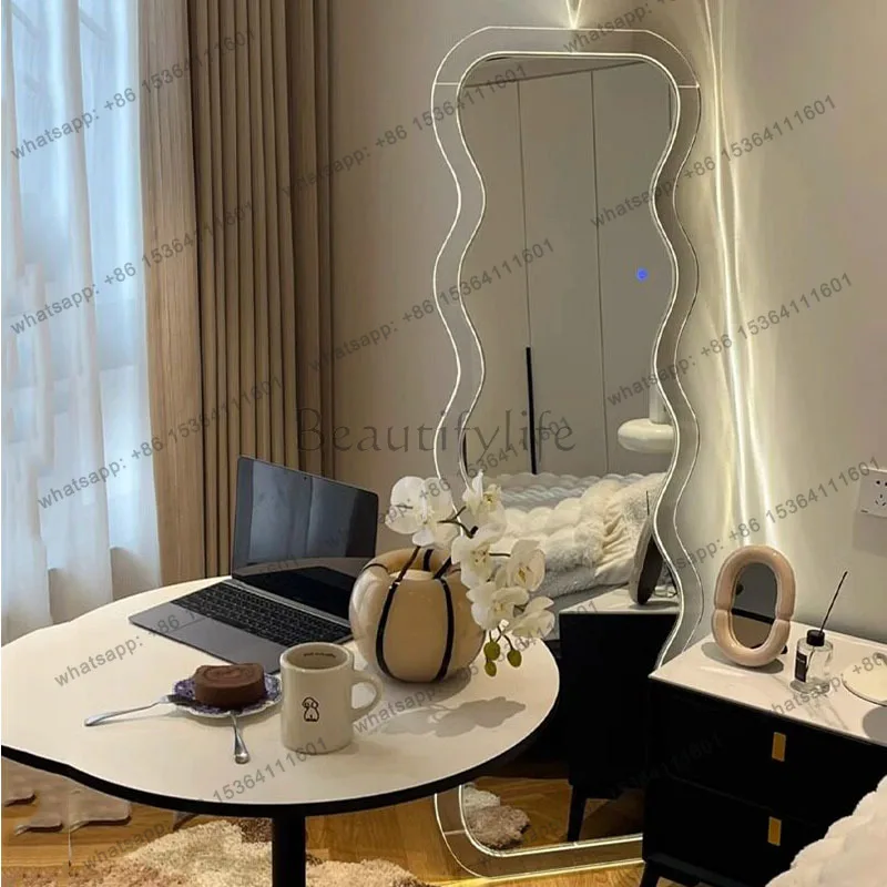 LSSmart Wavy Mirror Irregular Light Living Room Funky Modern Full Body Long Mirror Floor Dressing   Espelhos Home Decorations