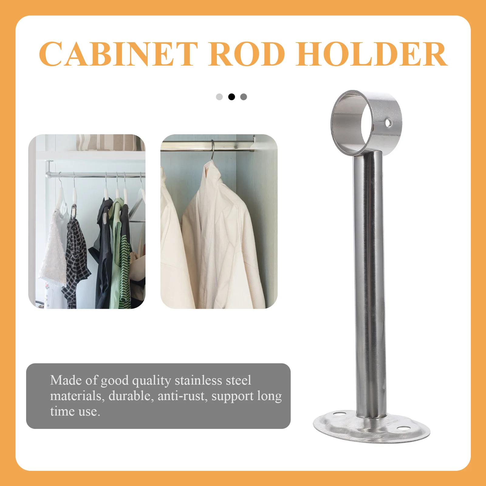 

1Set Elegant Silver Closet Rod Support Stainless Steel Anti-Rust Bathroom Accessory Hidden Buckles Stable Load-Bearing Shower
