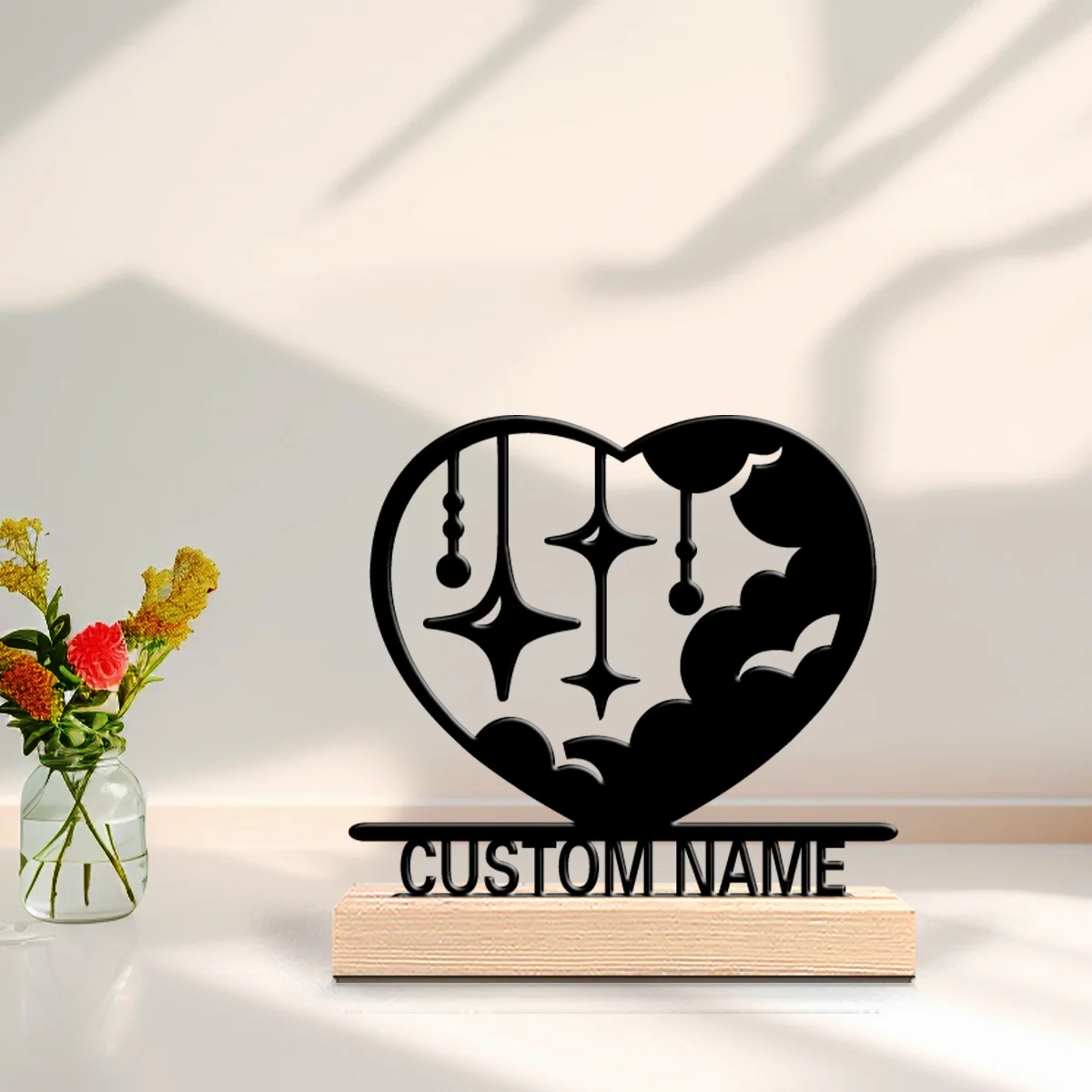 1 pièce Décoration en fer forgé personnalisable avec texte, motif nuage d'amour, base en bois, pour cadeaux pour filles
