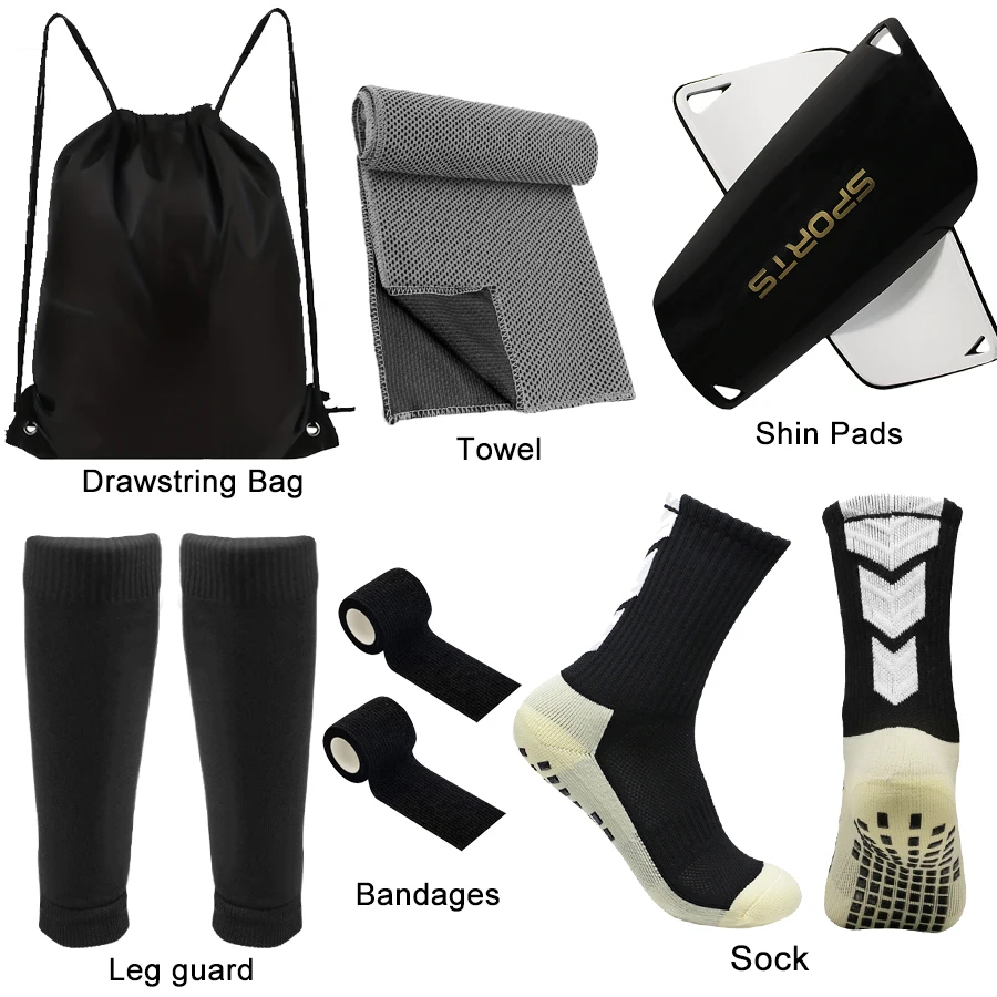 

6PCS Football Socks Training Calf Cover Bandage Moisture Absorption Towel Leggings Drawstring Ball Bag Outdoor Sports Camping