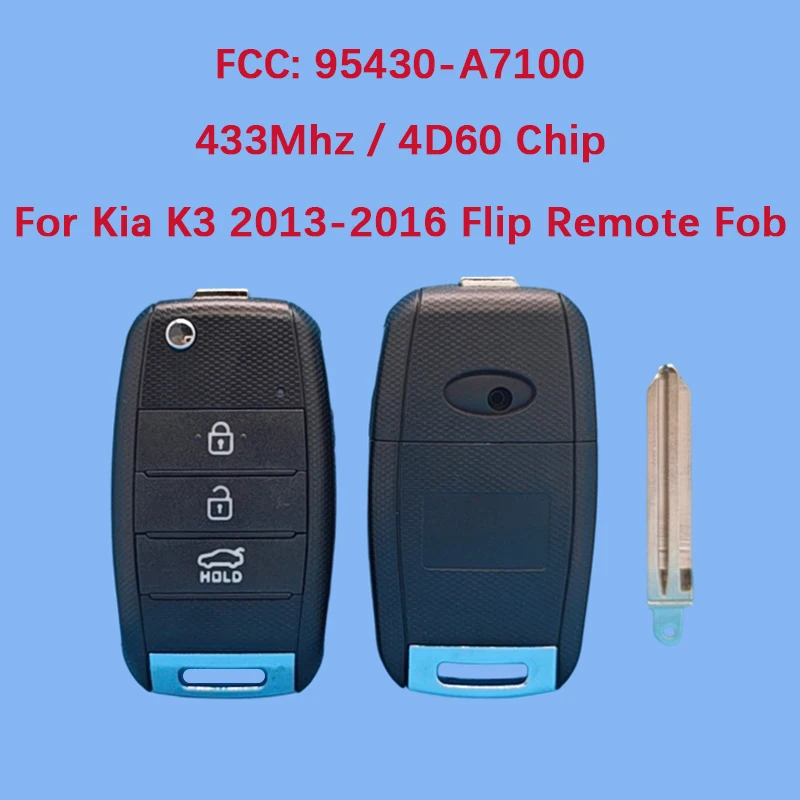 

CN051006 Aftermarket 3 Button Smart Key Fob 433MHz FCC 95430-A7101 4D70 Chip For KIA K3 2013-2016