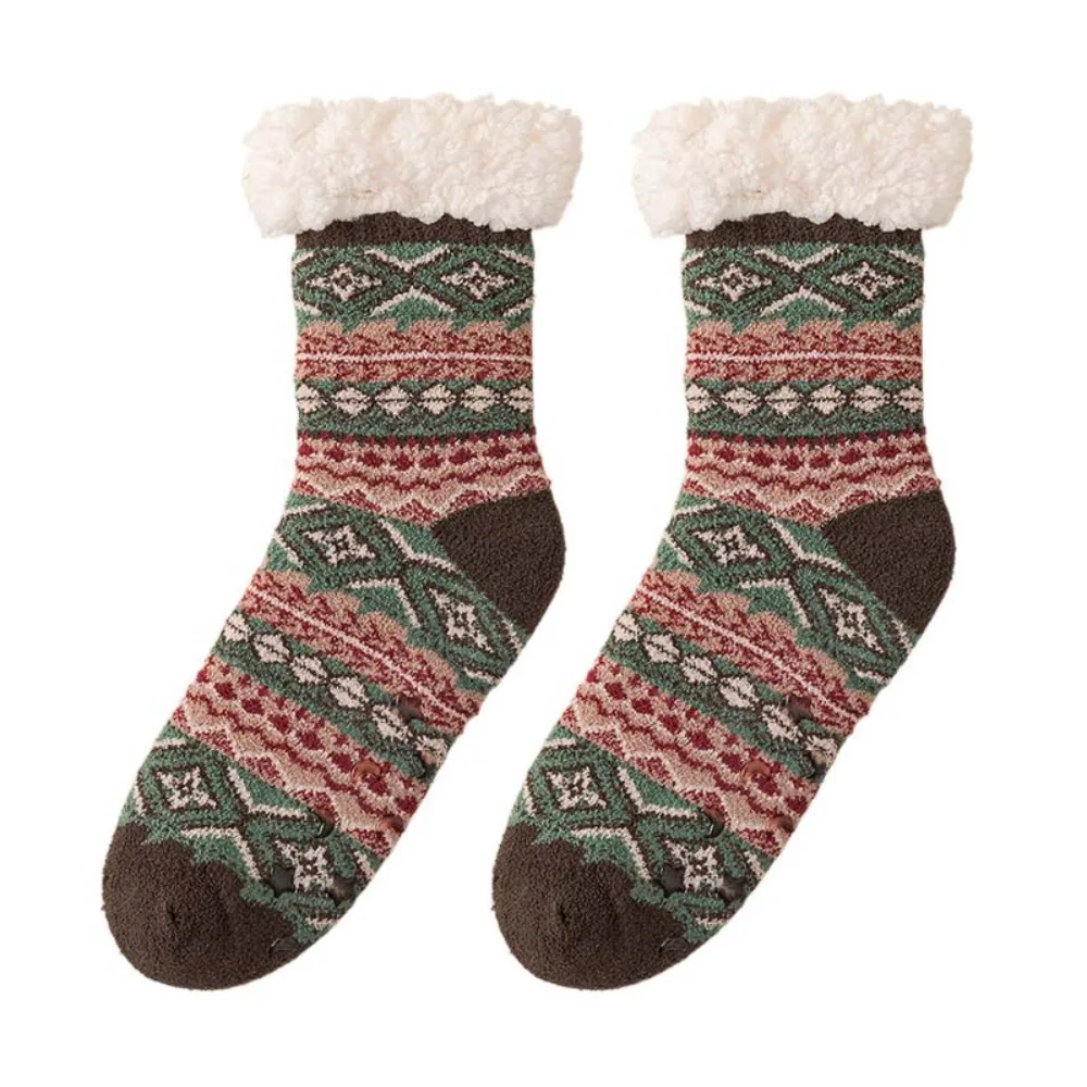 

Vintage Style Plush Thick Thermal Socks Mid Tube Ethnic Style Floor Socks Anti Slip Thicken Warm Fleece Sock Winter Winter