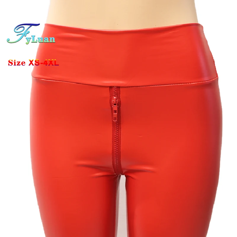 

Open Crotch Women Pants Leather Pants High Waist Stretchable Skinny Pencil Y2K Tight Trousers Female Legings Nightclub Trousers