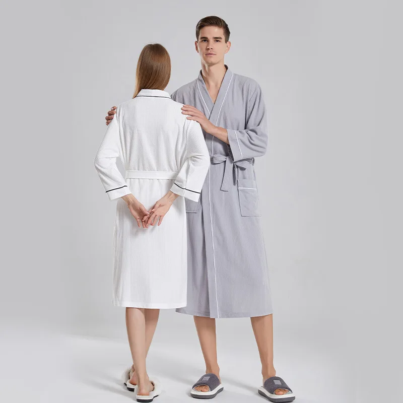 Couple Men Women Waffle Bathrobe Suck Water Towel Sleepwear Spa Hotel Bath Robe Kimono Lovers Cardigan