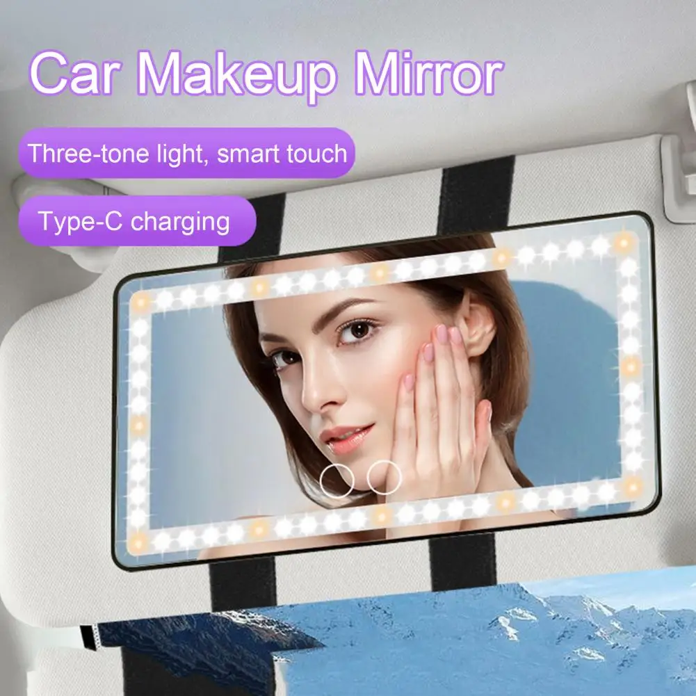 Auto Rearview Mirror Adjustable Led Car Visor Makeup Mirror with Touch Dimmable Feature Rechargeable for Rearview for Vehicle