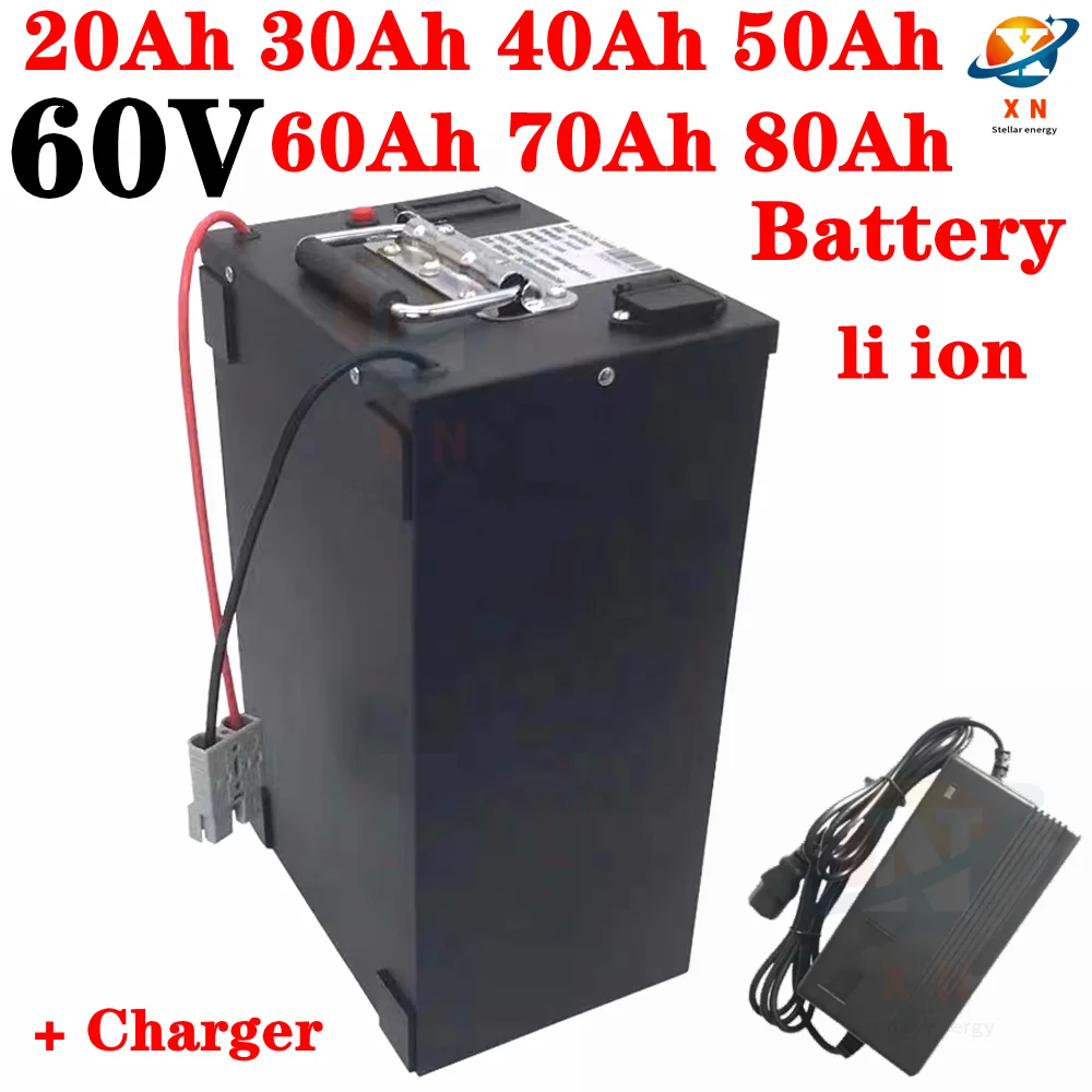 Batterie 60V 20Ah 30Ah 40Ah 50Ah 60Ah 70Ah 80Ah lithium-ion battery pack and charger suitable for 1kw 2kw 3kw 4kw 5kw electric v