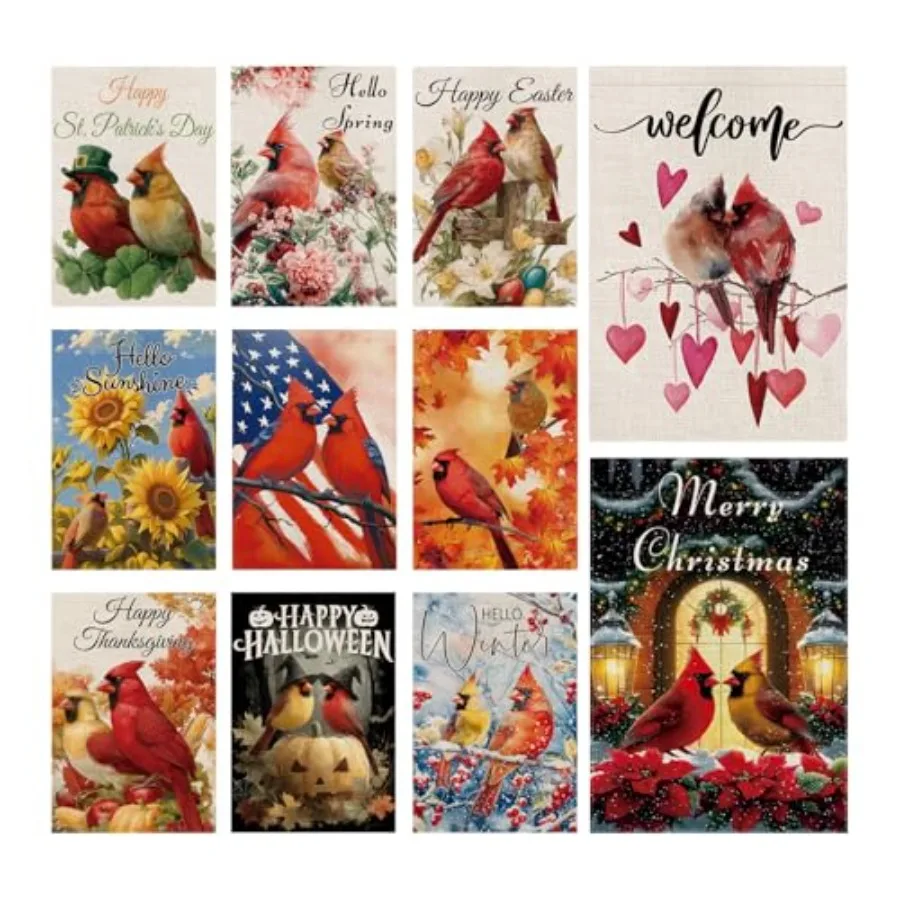 Cardinal Garden Flags Sets - Religious Flags Christian Decorations Double Sided Flags Set of 11 Holiday Farmhouse Indoor Outdoo