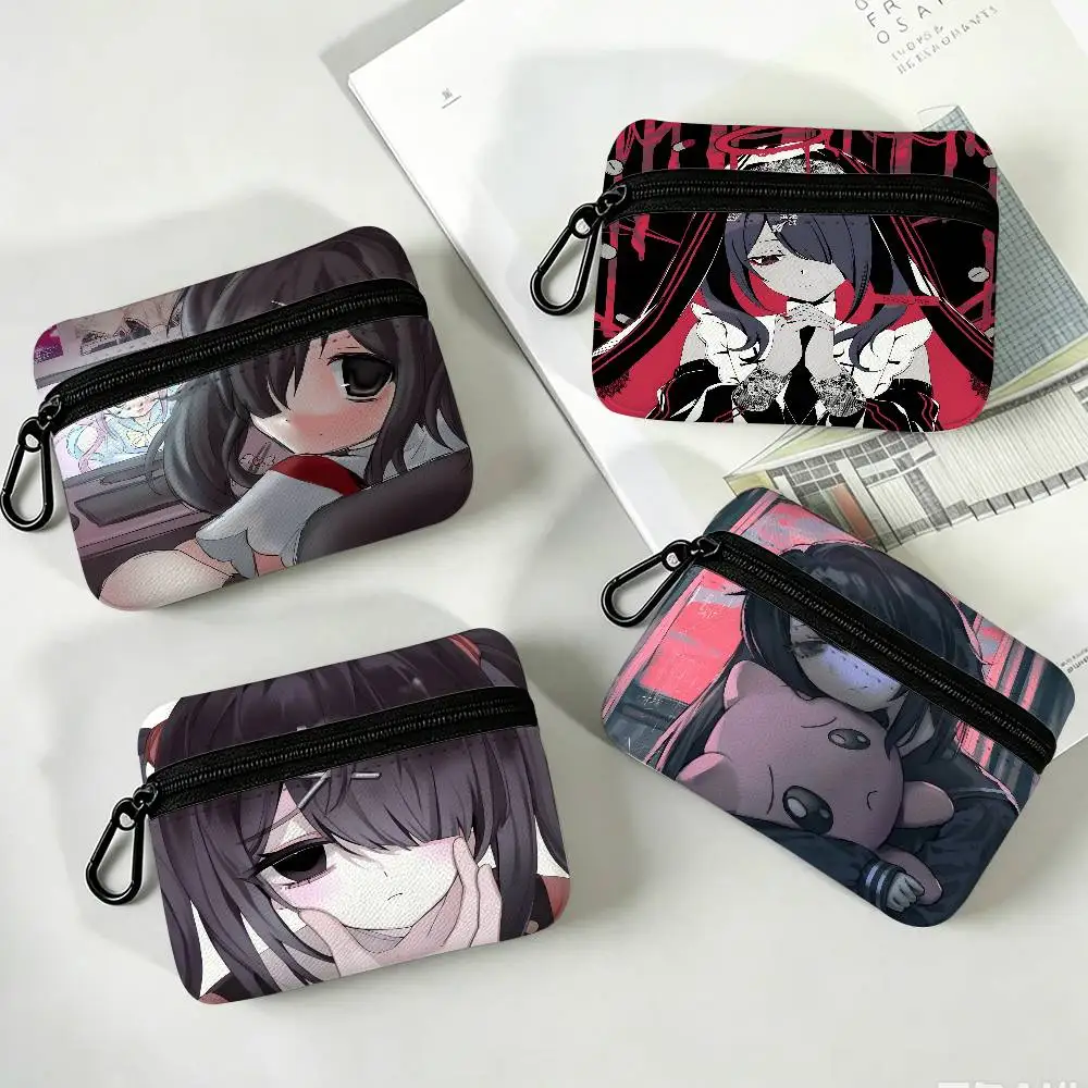 Needy Girl Overdose Cute Cartoon White Oxford Cloth Zipper Coin Purse Lightweight Hanging Key Pouch Card Holder For Daily Use