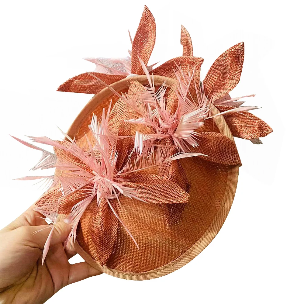 Red Imitation Sinamay Fascinators Elegant Ladies feather Floral Hat hairclip Wedding Party Derby Hair Accessories New Style