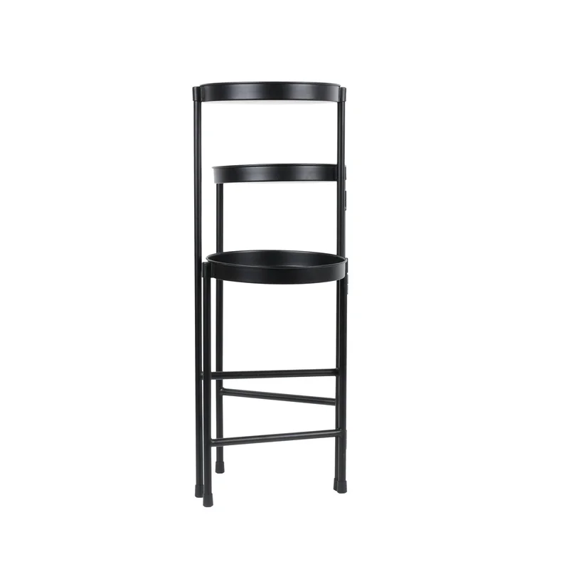 Black Metal 3 Tier Plant Stand Indoor Outdoor Flower Display Storage Rack Collapsible Design Durable Iron Construction Elegant image 3