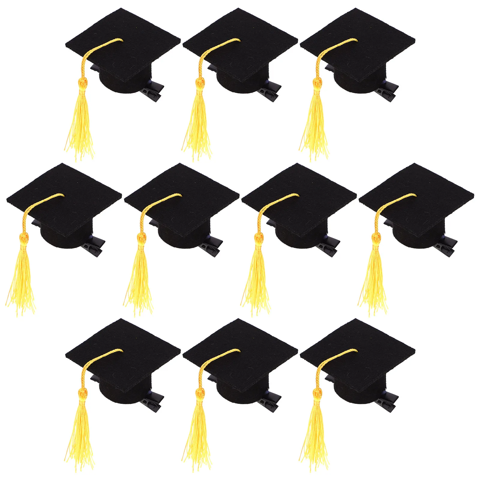 

10pcs Felt Doctoral Hat Hair Clips Graduation Cap Decorations Party Mini Hair Clips Favor Accessories Yellow Tassel