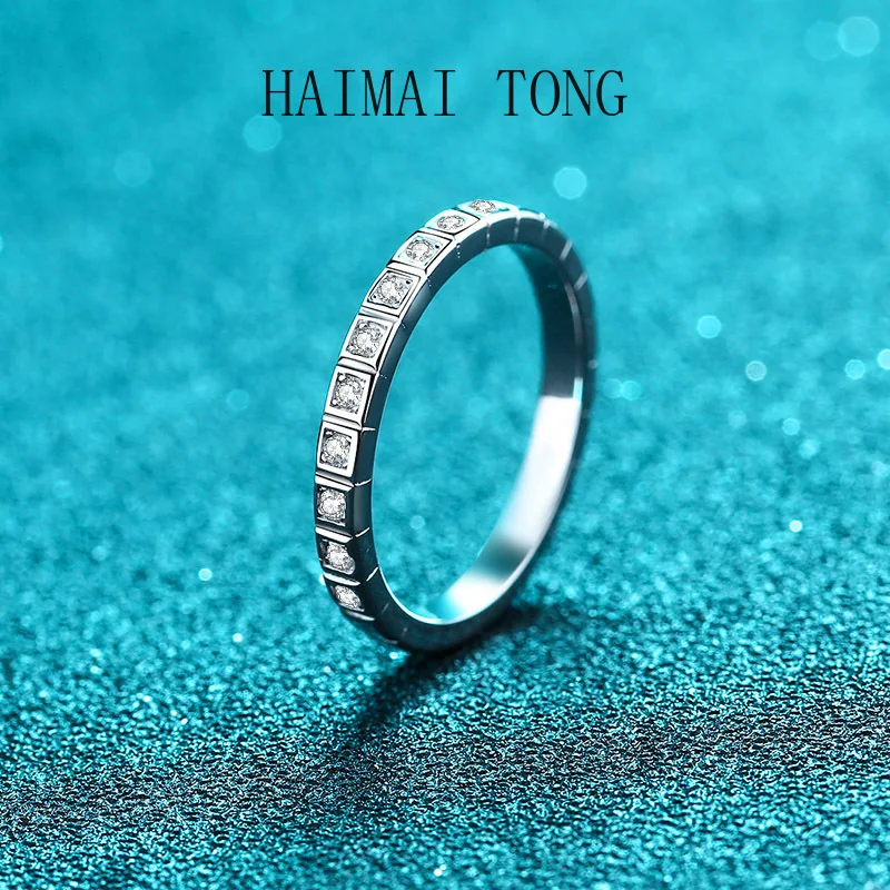 

HAIMATONG PT950 Platinum Ring Women's Half Circle Moissanite Tail Ring Platinum Small Ice Block Manufacturer Wholesale