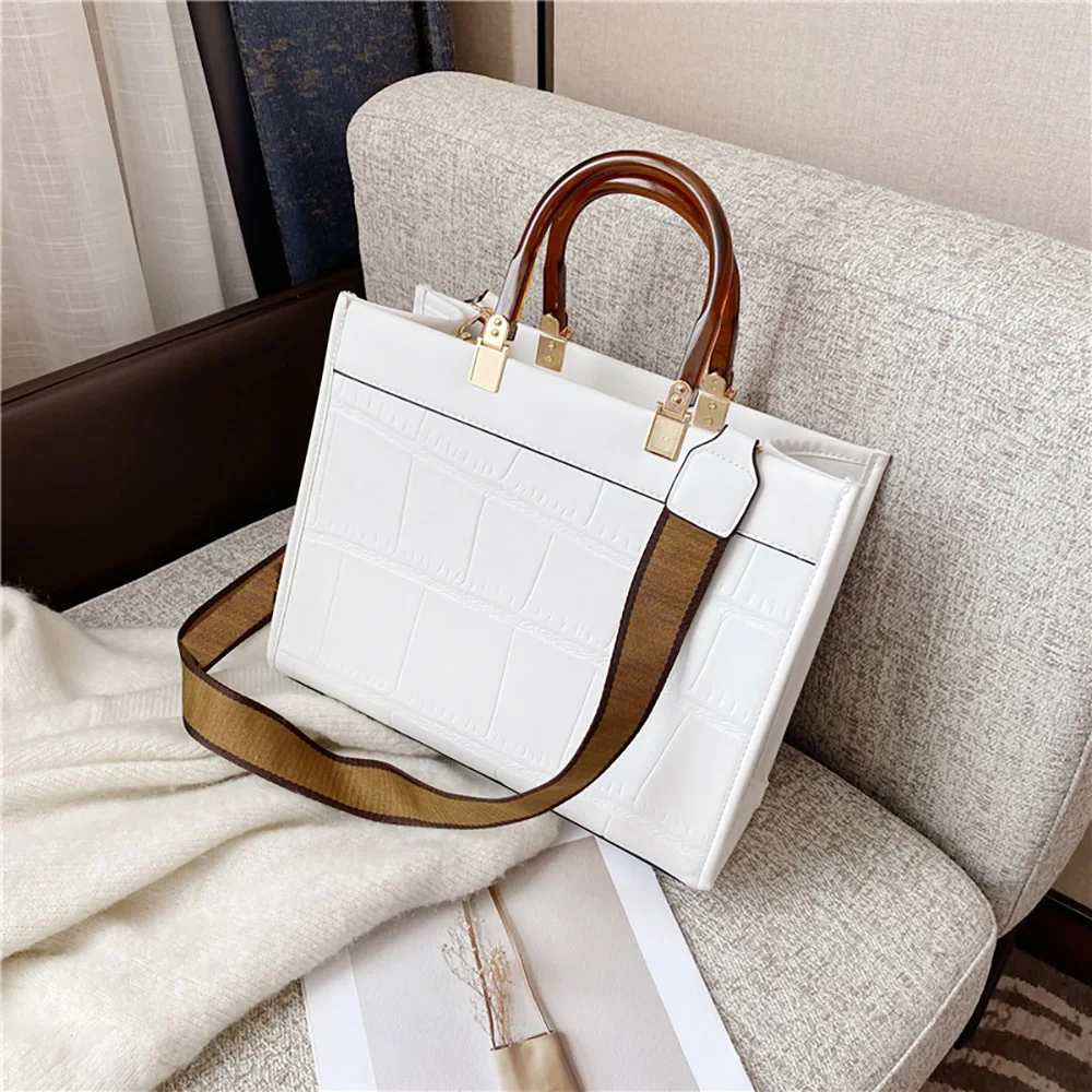 Retro Stone Pattern Women Square Handbags 2022 New Trendy Large Capacity Solid Crossbody Bags Ladies Bussiness Shoulder Bag