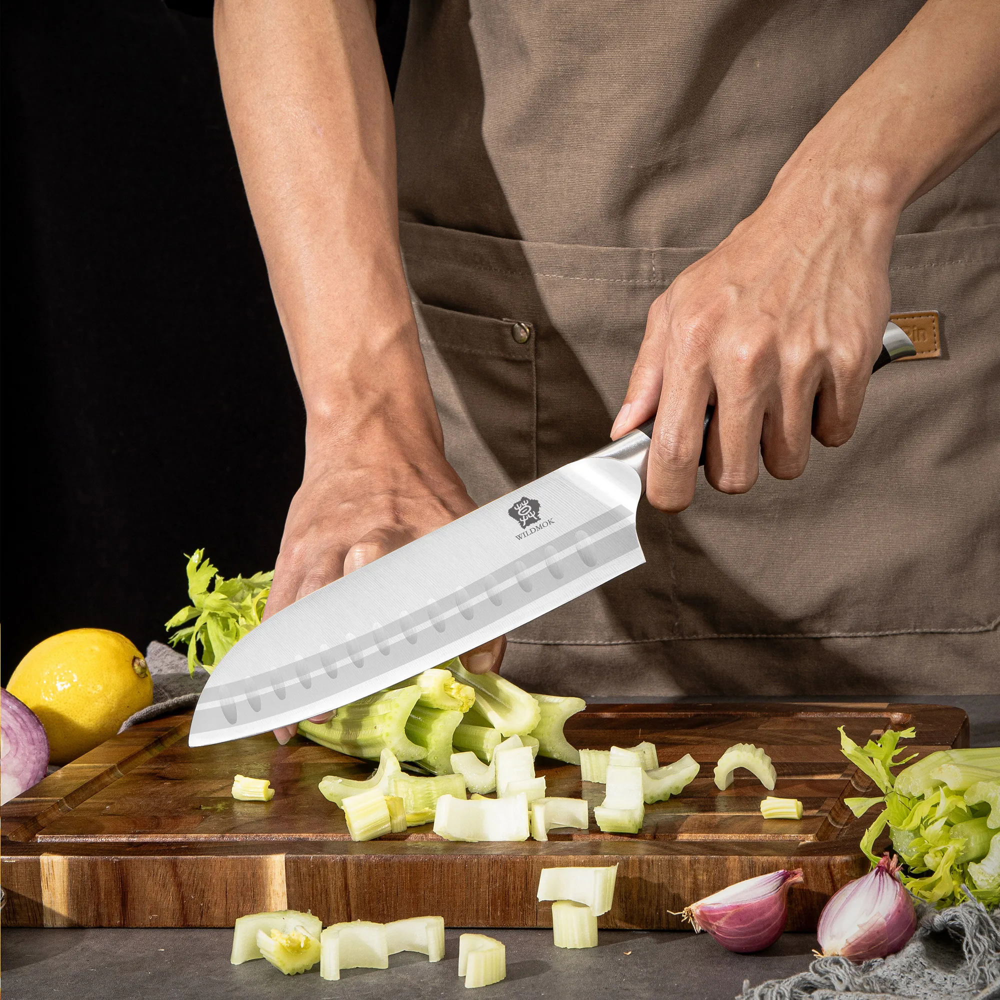 

WILDMOK Professional Knife Set, 5 Ppcs Knife Set, German Stainless Steel Chef Knife Set withGift Box, Black Pakkawood Handle