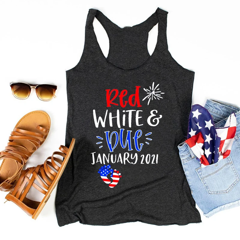 

Red White and Blue Tank Tops Letter 4th of July Womens Clothing Gothic Fourth of July Pregnancy Tank Announcement Tops M