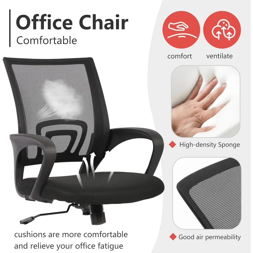 Silla de oficina Silla de computadora Sillas de escritorio ergonómicas y baratas Sillas giratorias con ruedas ajustables y cómodas con respaldo medio para tareas con lumbar