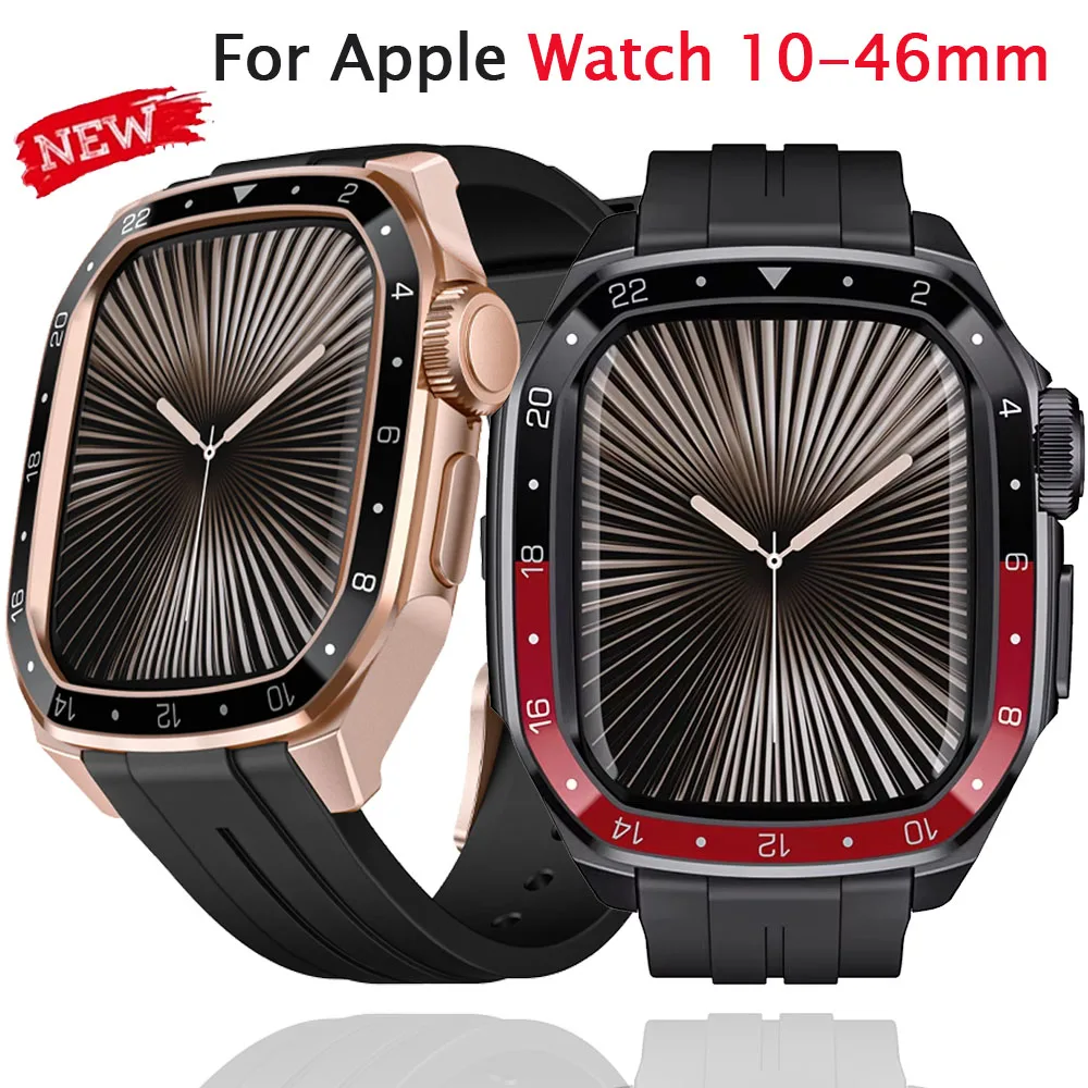 

Роскошный модификационный комплект для Apple Watch 11, 10, 46 мм, корпус из нержавеющей стали для iwatch 9, 8, 7, 45 мм, 10, 46 мм, комплект для ремонта резиновой ленты