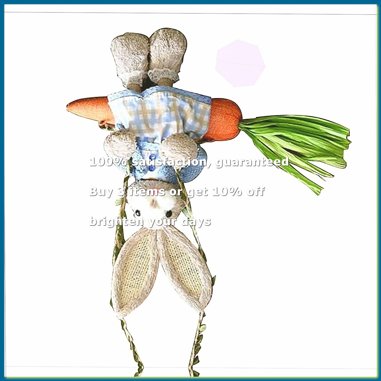 Easter Straw Bunny Figurine, Straw on Carrot Swing, Bunny Statue Hanging Ornament for Easter Holiday Home Decor A