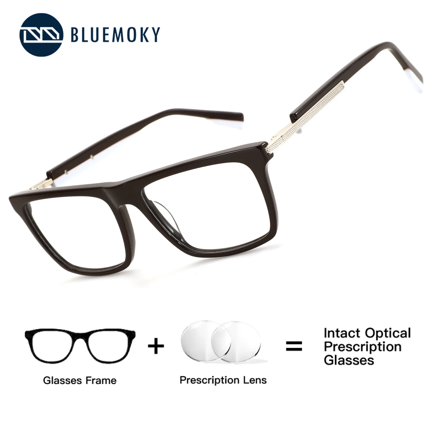 

BLUEMOKY Handmade Acetate Rectangle Prescription Eyeglasses Optical Lenses with Recipe Man Anti-Blue Light Photochromic Glasses